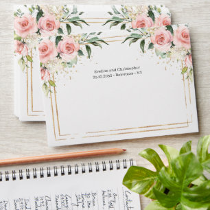Boho Blush pink floral eucalyptus gold envelope
