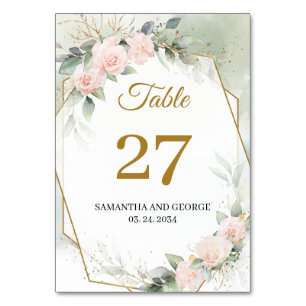 Boho Blush pink floral eucalyptus gold  Table Number