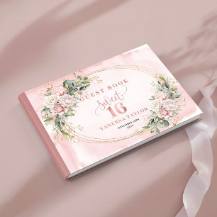 Boho Blush Pink Floral Eucalyptus Sweet Sixteen Guest Book