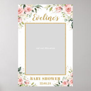 Boho blush pink floral gold baby shower photo prop poster