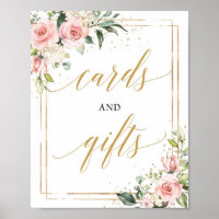 Boho blush pink floral gold cards and gifts sign