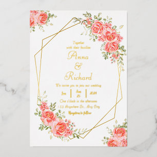 Boho blush pink floral gold geometric chic wedding