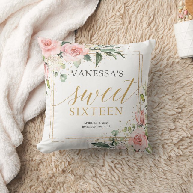 Boho Blush pink floral gold glitter sweet sixteen Cushion (Blanket)