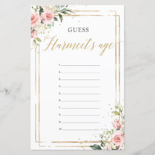 Boho blush pink floral gold Guess Groom age game