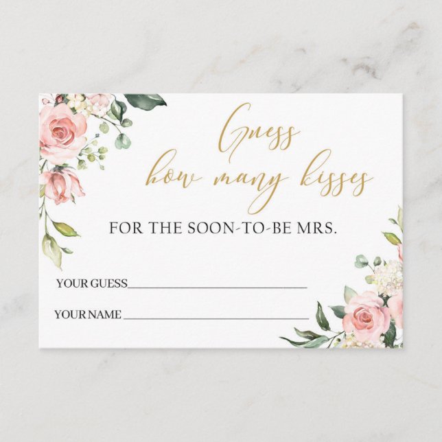 Boho blush pink floral gold how many kisses enclosure card (Front)