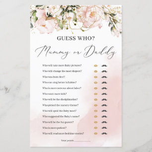 Boho blush pink floral gold mummy or daddy game