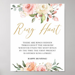 Boho Blush pink floral gold ring hunt game sign