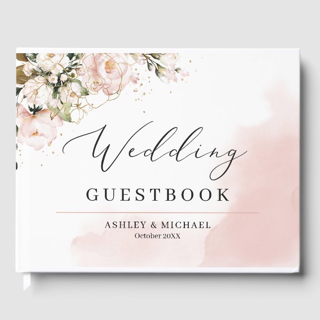 Boho Blush Pink Floral Guest Book (Front)