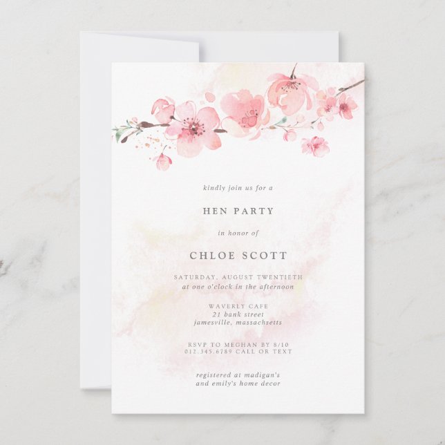Boho Blush Pink Floral Hen Party Invite (Front)