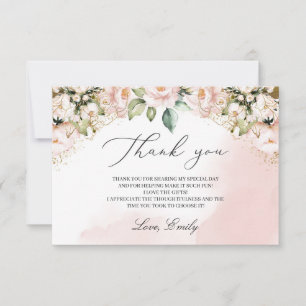 Boho blush pink floral pastel bridal shower thank you card