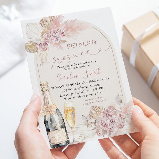 Boho Blush Pink Floral Petals Prosecco Bridal Invitation (Creator Uploaded)