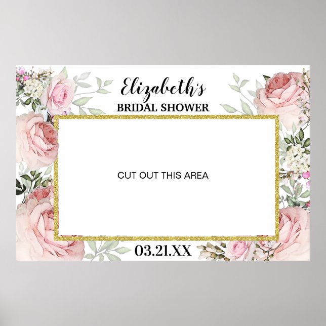 Boho Blush Pink Floral Photo Booth Frame Prop  Poster (Front)