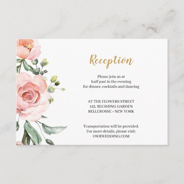 Boho Blush Pink Floral Roses Gold Geometric Enclos Enclosure Card (Front)