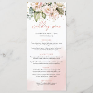 Boho Blush Pink Floral Roses Wedding Menu Modern