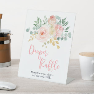 Boho Blush Pink Floral Shower Diaper Raffle Sign