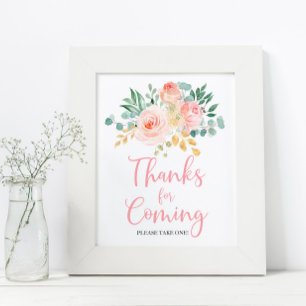 Boho Blush Pink Floral Shower Thanks for Coming Poster