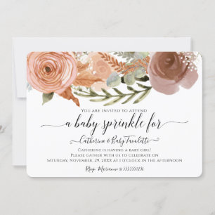 BOHO Blush Pink Floral Watercolor Baby Girl Shower Invitation