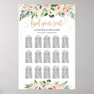 Boho blush pink floral wedding seating chart sign