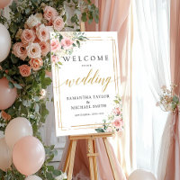 Boho blush pink floral wedding welcome poster sign