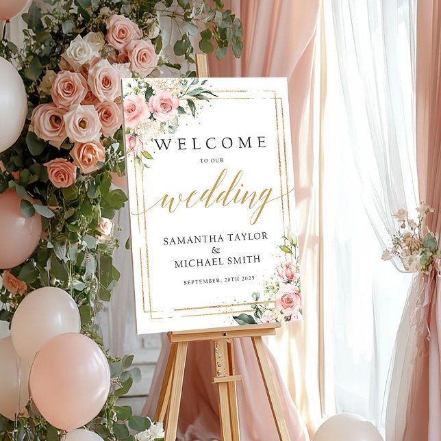 Boho blush pink floral wedding welcome poster sign (Boho blush pink floral wedding welcome poster sign)