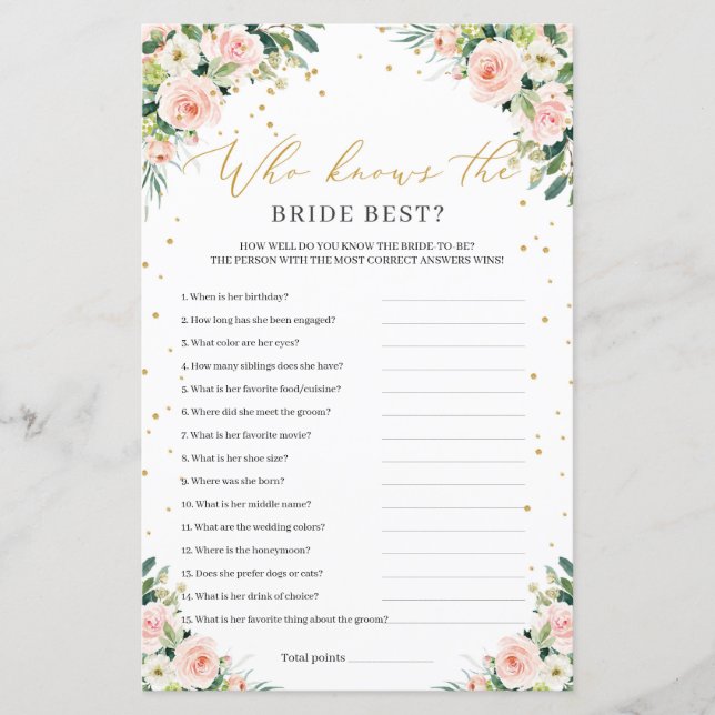 Boho blush pink floral who knows the bride best (Front)