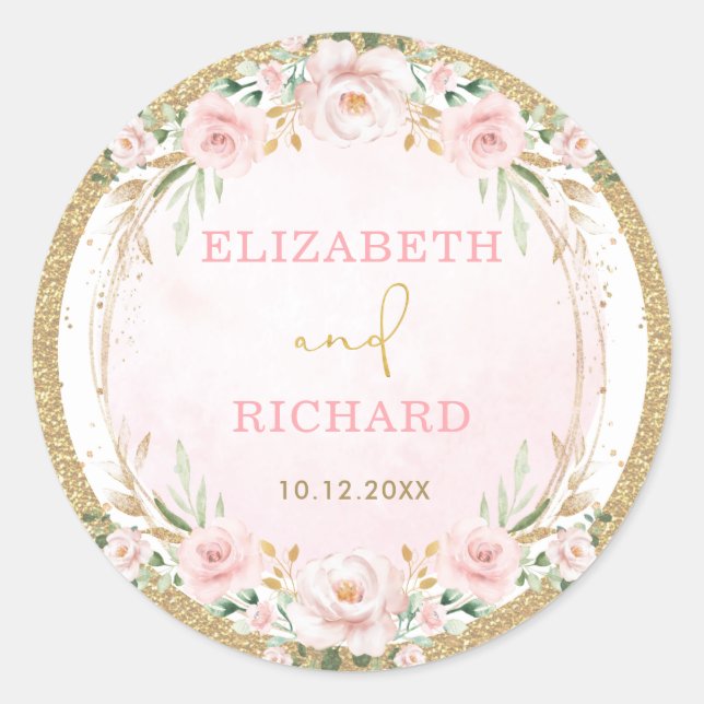 Boho Blush Pink Flower Fairy Tale Wedding Favour Classic Round Sticker (Front)