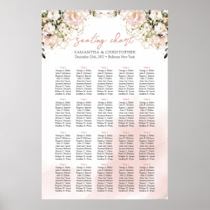 Boho blush pink flowers gold 20 tables Seating Poster