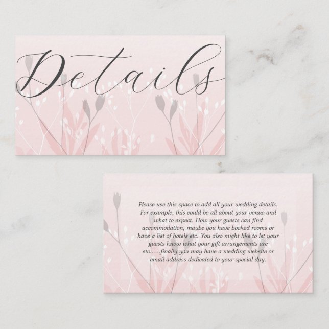 Boho Blush Pink Foliage Wedding Details  Enclosure Card (Front/Back)