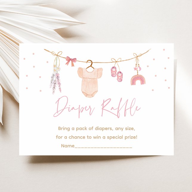 Boho Blush Pink Girl Baby Shower Diaper Raffle Enclosure Card (Creator Uploaded)