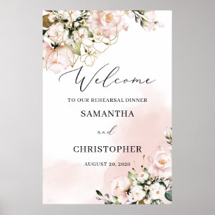 Boho blush pink gold floral wedding rehearsal sign