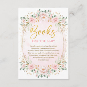Boho Blush Pink Gold Flower Books for Baby Girl Enclosure Card