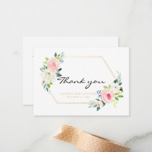 Boho Blush Pink Gold Geometric Thank you card