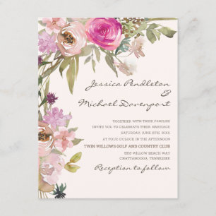 Boho Blush Pink Lavender Floral Wedding Invitation