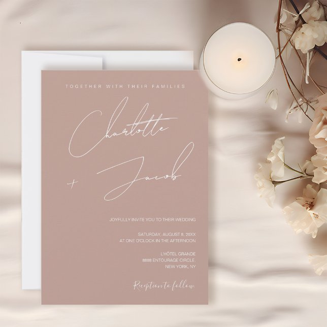 Boho Blush pink Minimalist Simple Wedding Invitation (Boho minimalist blush pink (dusty rose) wedding invitation.)
