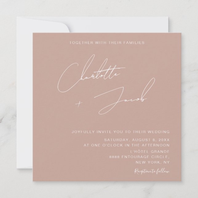 Boho Blush pink Minimalist Simple Wedding Invitation (Front)