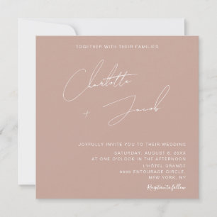 Boho Blush pink Minimalist Simple Wedding Invitation