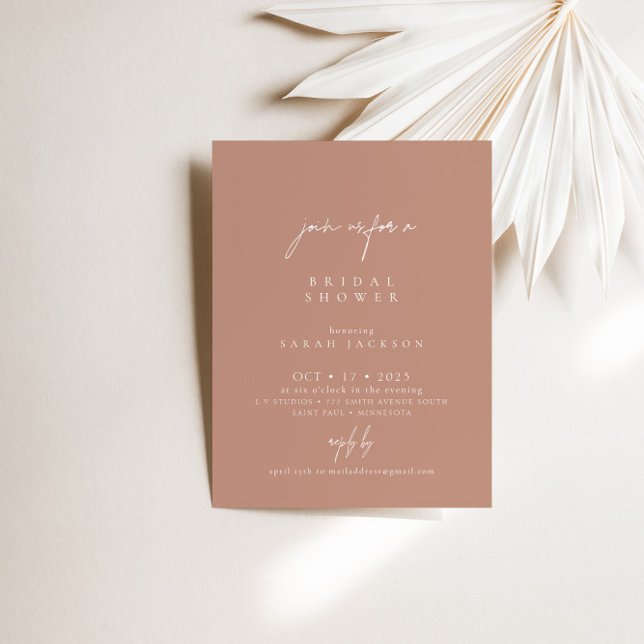 Boho Blush Pink Modern Minimalist Bridal Shower Invitation (Boho Blush Pink Modern Minimalist Bridal Shower Invitation)