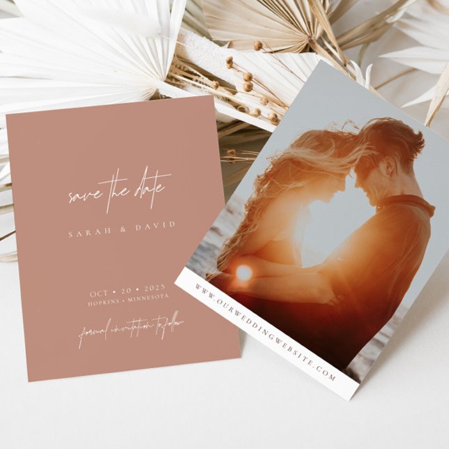 Boho Blush Pink Modern Script Photo Save the Date (Creator Uploaded)