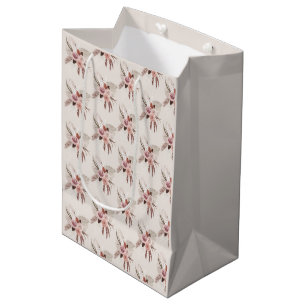 Boho Blush Pink Pampas Grass Dried Flowers Medium Gift Bag