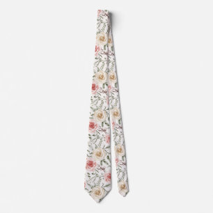 Boho  Blush Pink Peach Cream Floral Botanical  Tie