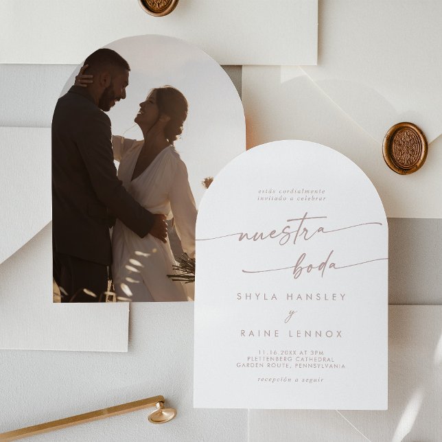 Boho Blush Pink Photo Arch Spanish Wedding Invitation (Creator Uploaded)