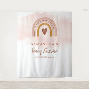 Boho Blush Pink Rainbow Baby Shower Party Backdrop Tapestry