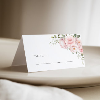 Boho Blush Pink Rose Floral Wedding Place Card