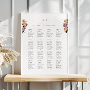 Boho Blush Pink Rose Wedding Seating Chart Poster