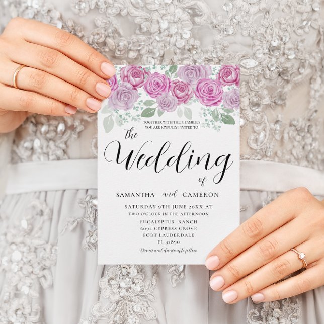 Boho Blush Pink Roses & Calligraphy Wedding Invitation (Creator Uploaded)