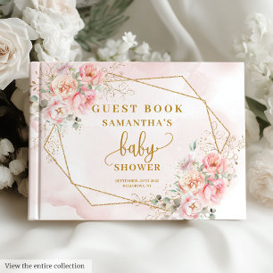 Boho blush pink sage floral gold glitter guest boo book