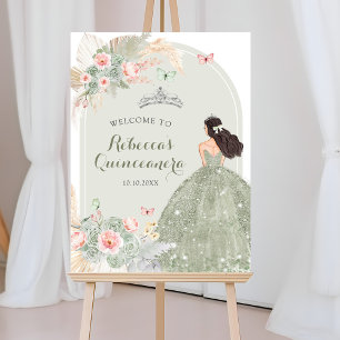 Boho Blush Pink Sage Green Quinceañera Welcome Poster