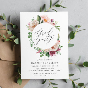 Boho Blush Pink Spring Floral Graduation Party Invitation