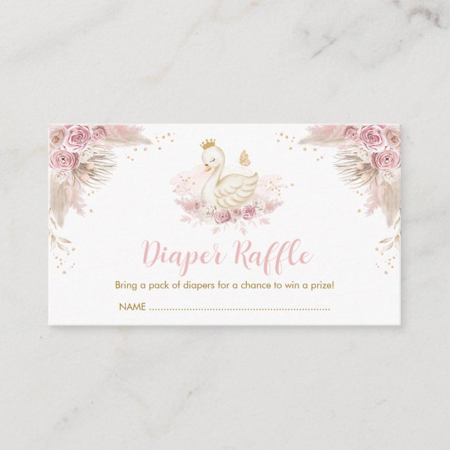 Boho Blush Pink Swan Princess Diaper Raffle Baby Enclosure Card (Front)