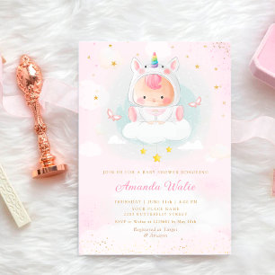 Boho Blush Pink Watercolor Cute Girl Baby Shower Invitation